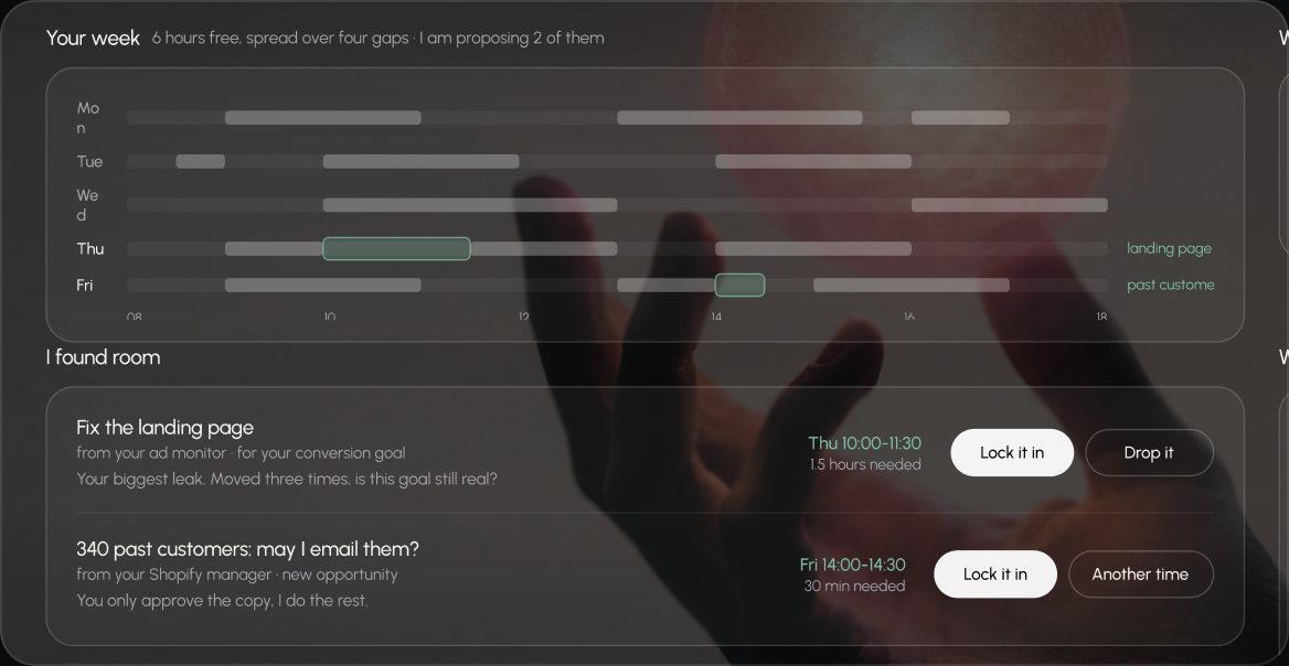 The Tasks view, with the task that came out of the found opportunity